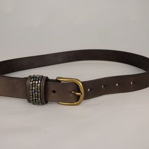 Brown Synthetic Leather Belt Womens (30" to 36") Brass Tone Buckle Vegan Leather